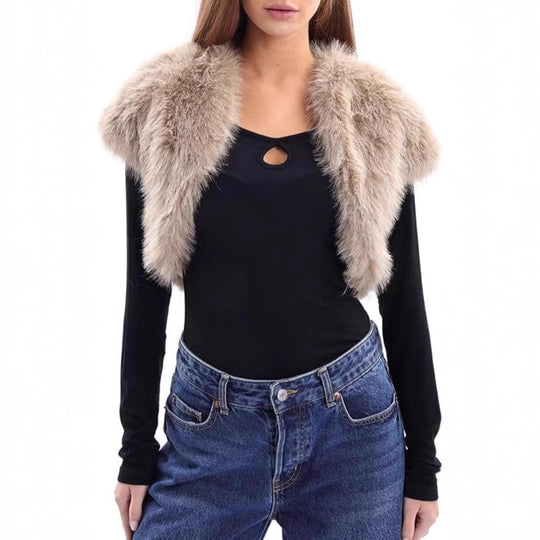 Damen Flauschige Kunstpelzweste im offenen Design R&B