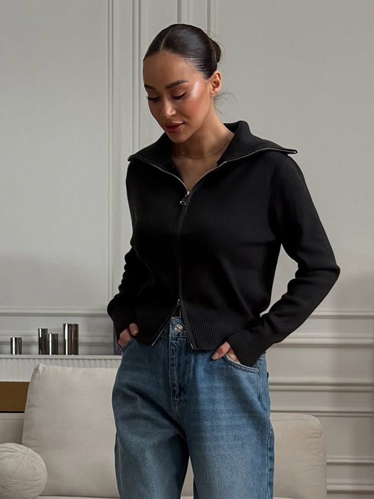 Damen bequeme Strickjacke mit Reißverschluss R&B