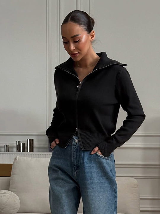 Damen bequeme Strickjacke mit Reißverschluss R&B