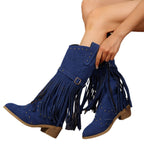 Damen Fransen-Stiefel mit Nietenverzierungen und Blockabsatz R&B