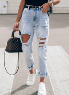 Damen Ripped Boyfriend Jeans im lässigen Vintage-Stil mit hohem Bund