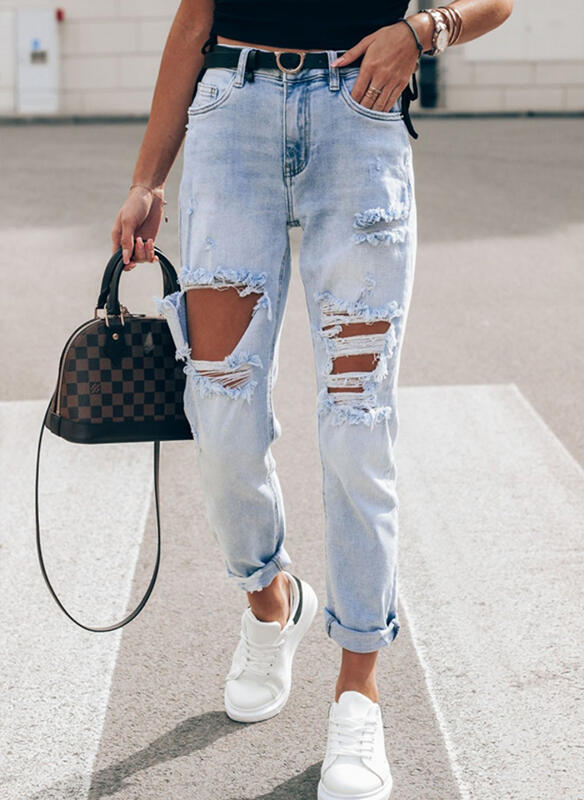 Damen Ripped Boyfriend Jeans im lässigen Vintage-Stil mit hohem Bund