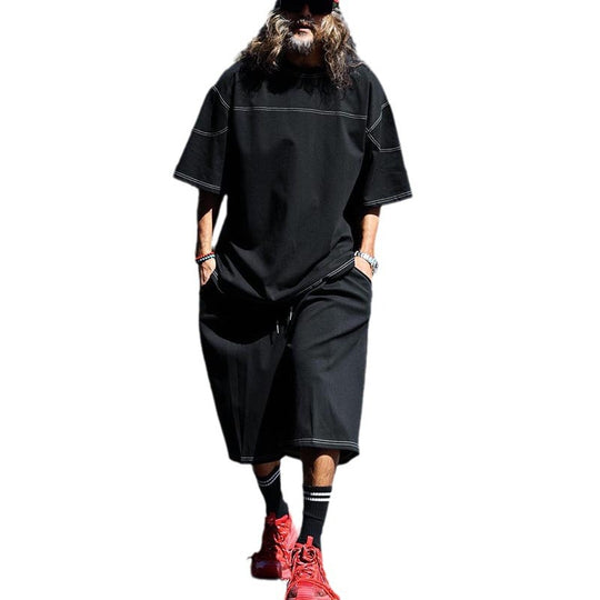 Herren lässiges Kurzarm-T-Shirt mit oversized Schnitt und komfortablen Hosen R&B