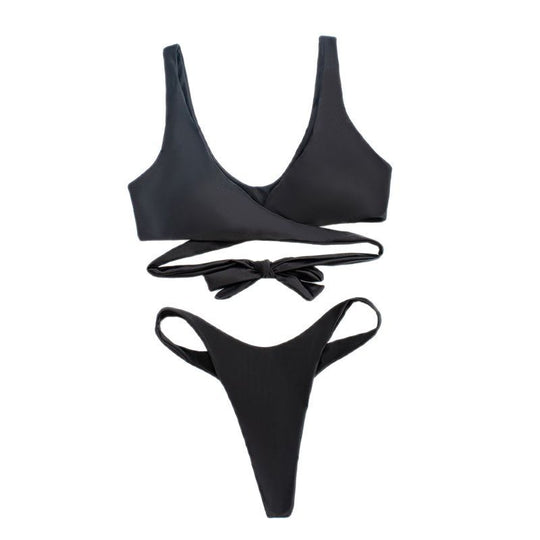 Damen asymmetrischer Hochgeschnittener Bikini mit innovativem Wickel-Design R&B