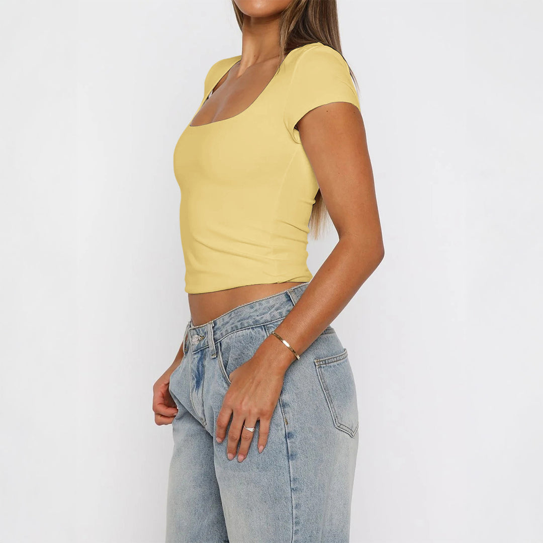 Damen Kurzarm T-Shirt mit quadratischem Ausschnitt R&B