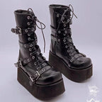 Damen Plateau-Stiefel mit robusten Schnallen und hochwertiger Leder-Oberfläche R&B