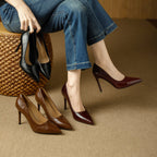 Damen elegante spitze Pumps mit hochwertiger Lederoberfläche