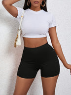 Damen Cropped T-Shirt mit figurformenden Shorts R&B
