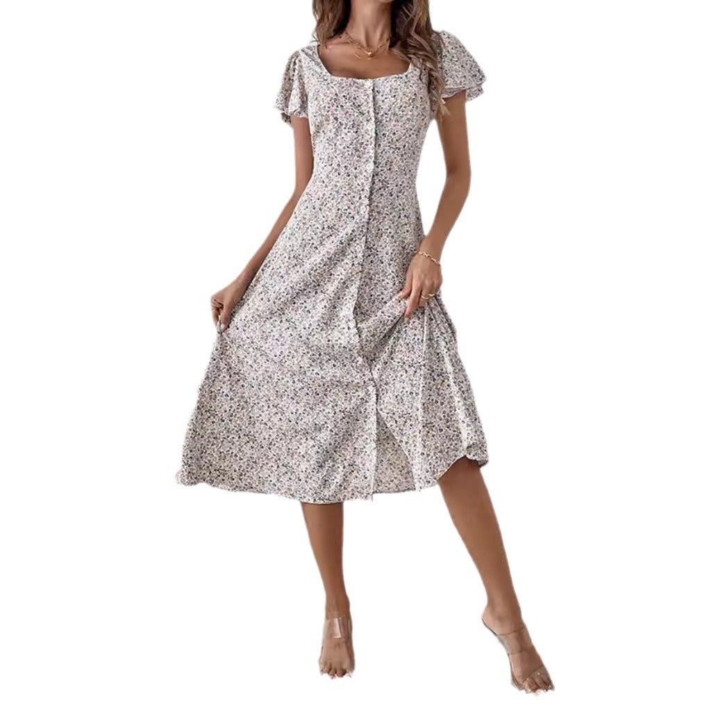 Damen Midi-Kleid mit femininen Rüschendetails und Knopfverschluss Heidi-Mode