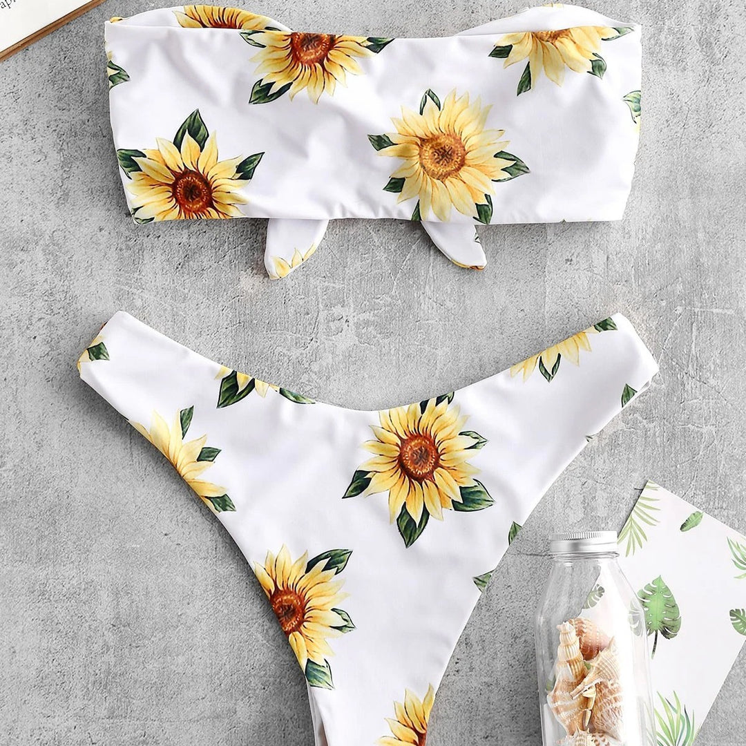 Damen Bandeau-Bikini mit floralem Design und praktischen Knoten R&B