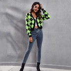 Damen Trendige Karomuster Strickjacke mit Knopfverschluss und weitem Schnitt R&B