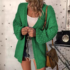 Damen lockerer Strickcardigan mit strukturierten Ärmeln und offenem Schnitt R&B