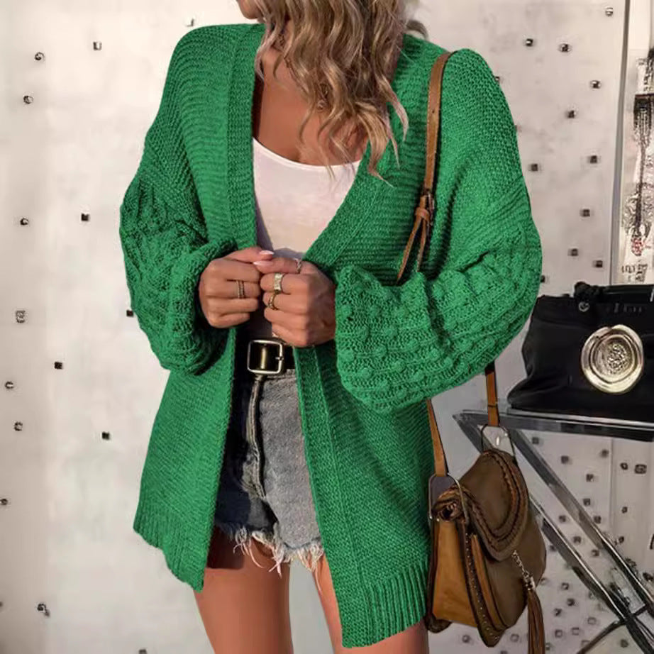 Damen lockerer Strickcardigan mit strukturierten Ärmeln und offenem Schnitt R&B