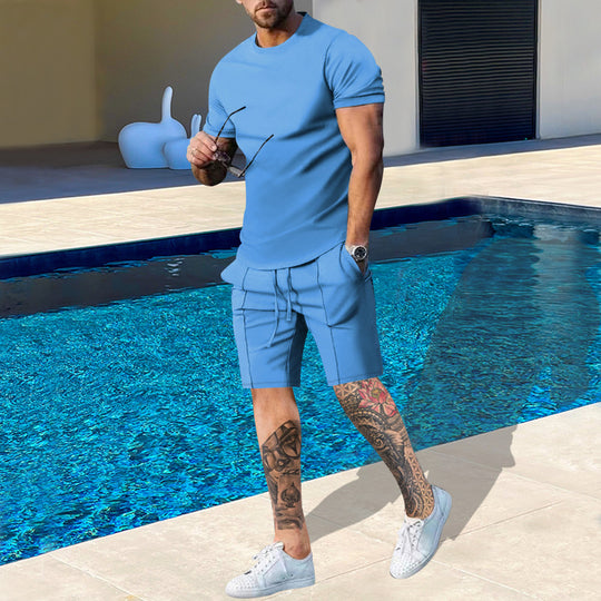 Herren Sportliches Kurzarm-Set aus atmungsaktivem Material mit elastischem Bund und seitlichen Taschen R&B