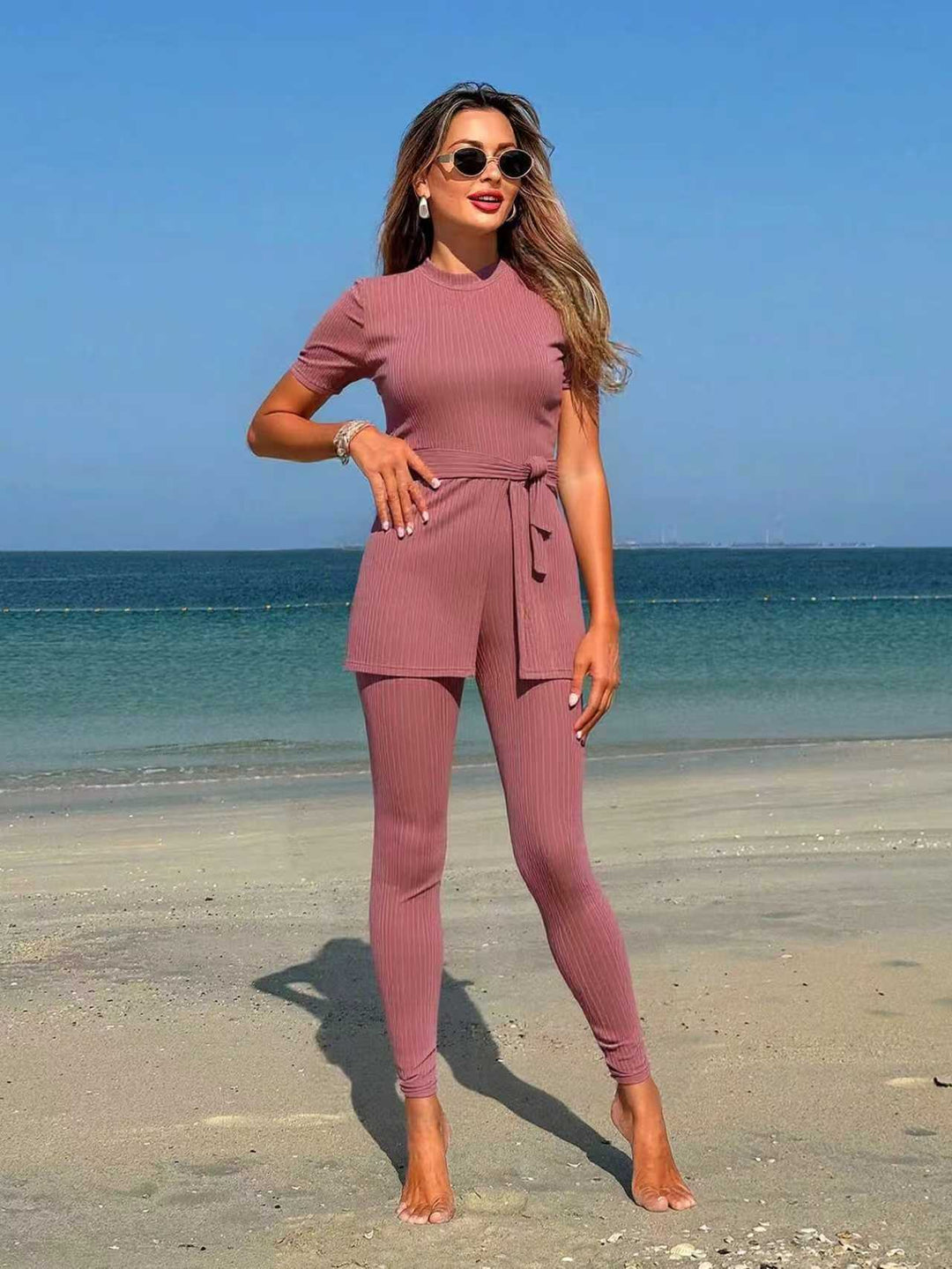 Damen sportliches Lounge-Set mit Bindegürtel R&B