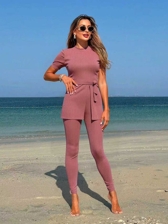 Damen sportliches Lounge-Set mit Bindegürtel R&B