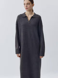 Damen Übergröße Strickkleid mit modernem Polokragen und langen Ärmeln R&B