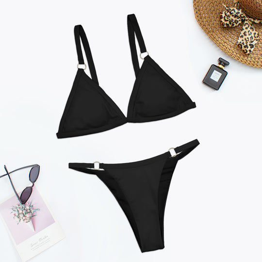 Damen Triangel-Bikini mit verstellbaren Trägern und eleganten Ringdetails R&B