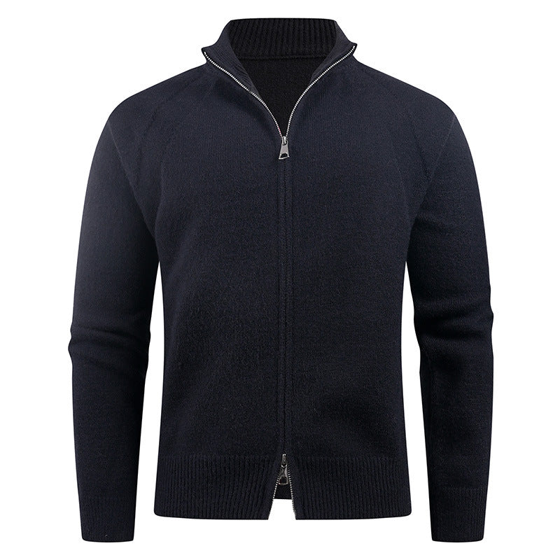 Herren hochwertige Strickjacke mit modernem Reißverschluss und hochgezogenem Kragen R&B