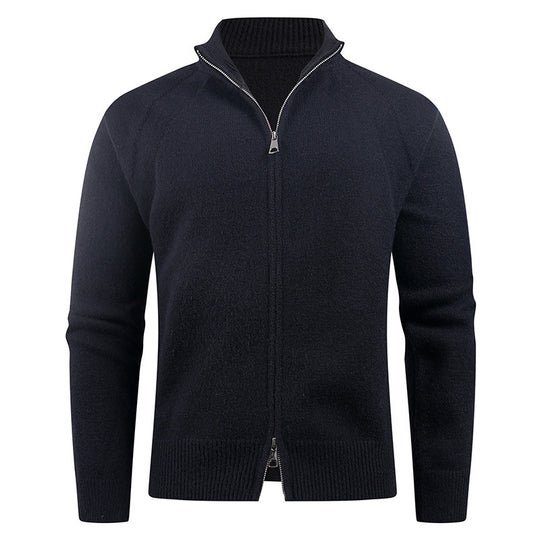 Herren hochwertige Strickjacke mit modernem Reißverschluss und hochgezogenem Kragen R&B