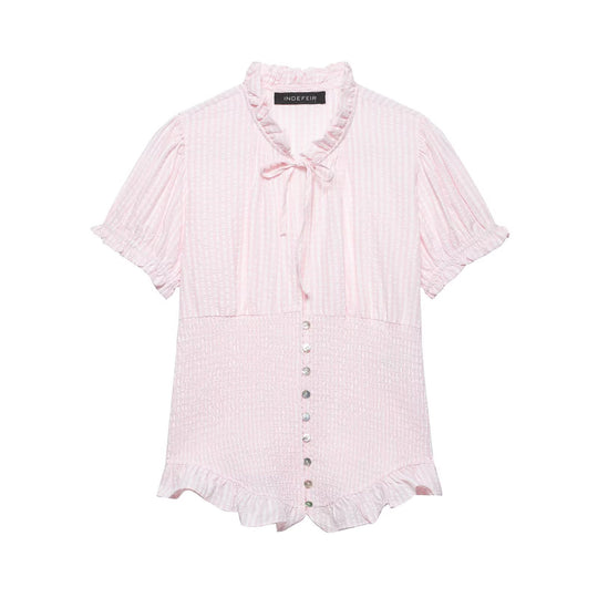 Damen Rüschenbluse mit geschlitztem Kragen und Knopfdetails R&B