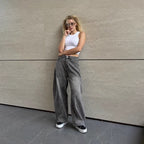 Damen Weite High-Waist Jeans mit kreativen Farbklecksen R&B