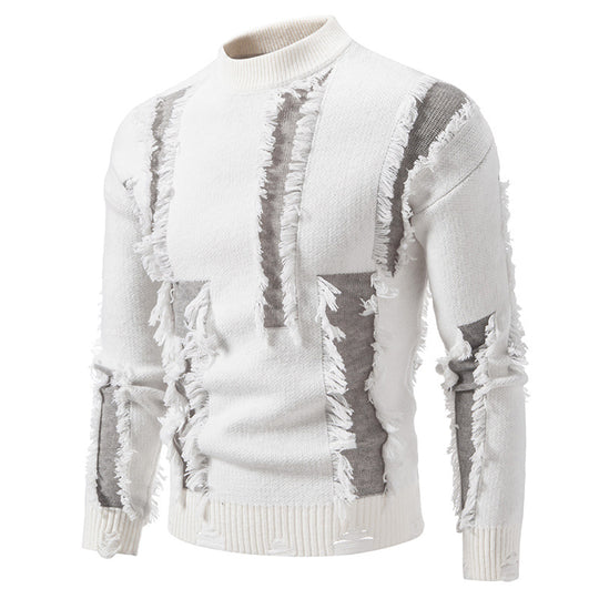 Herren moderner Strickpullover mit trendigen Fransen und einzigartigem Design R&B