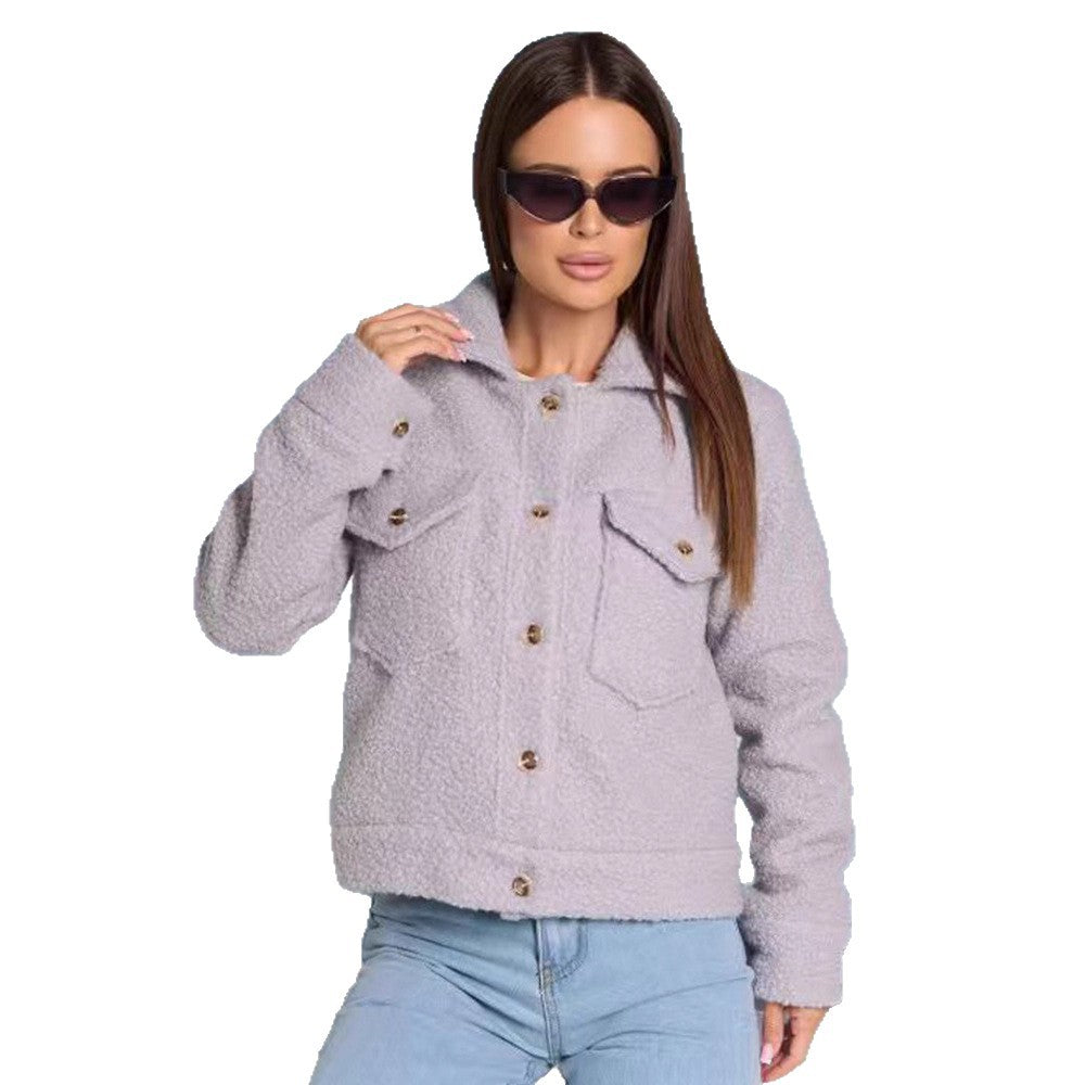 Damen kuschelige Fleecejacke mit aufgesetzten Taschen und Knopfdetails R&B