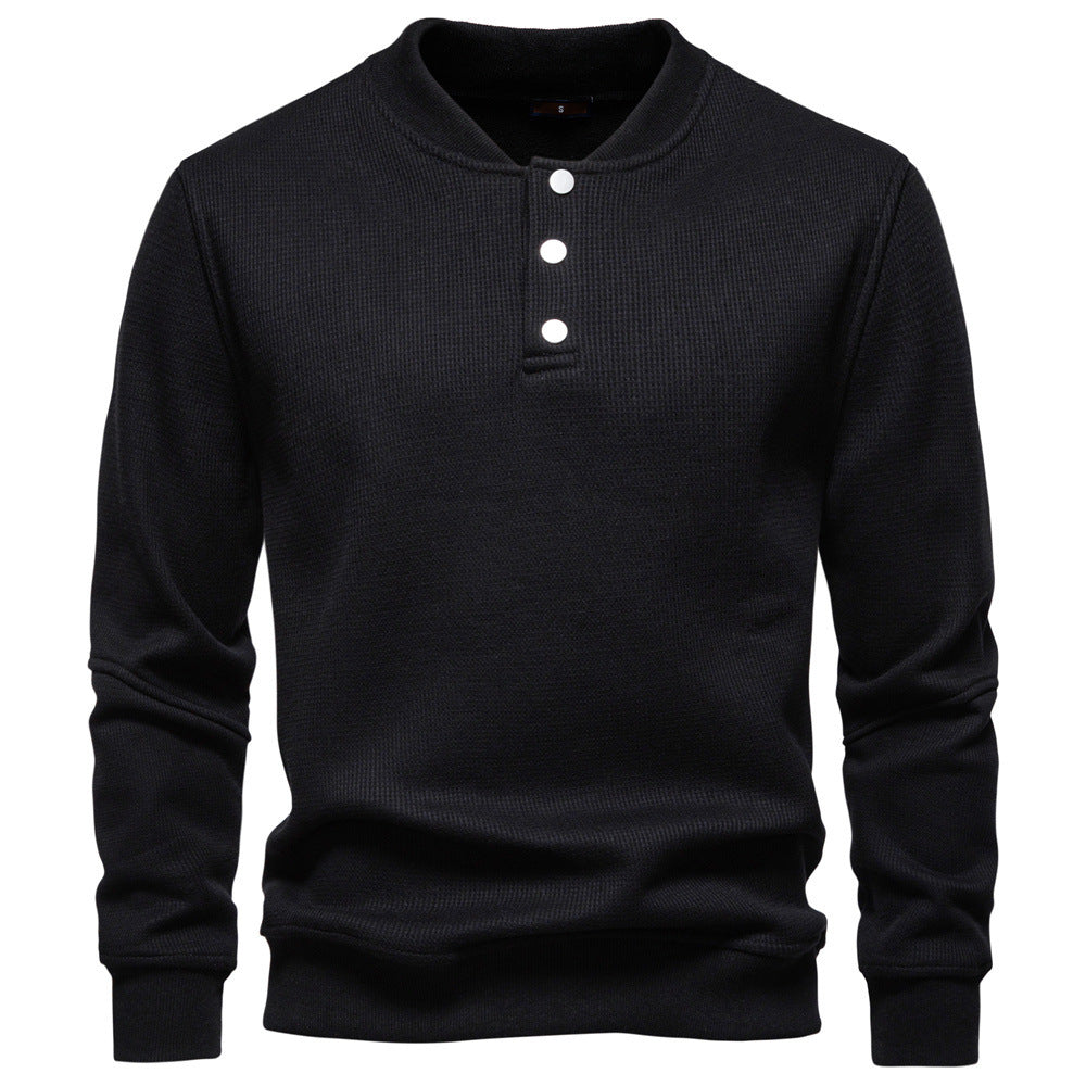 Herren nan Waffelstruktur-Henley-Pullover mit kurzem Druckknopfverschluss und Rippbündchen R&B
