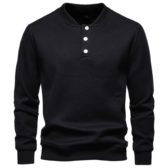 Herren nan Waffelstruktur-Henley-Pullover mit kurzem Druckknopfverschluss und Rippbündchen R&B