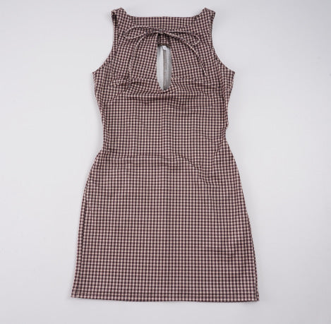 Damen Wickelkleid mit süßem Karomuster und verspieltem Knotendesign R&B