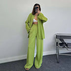 Damen lässiges Übergrößen-Hemd und lockere Hose Set R&B