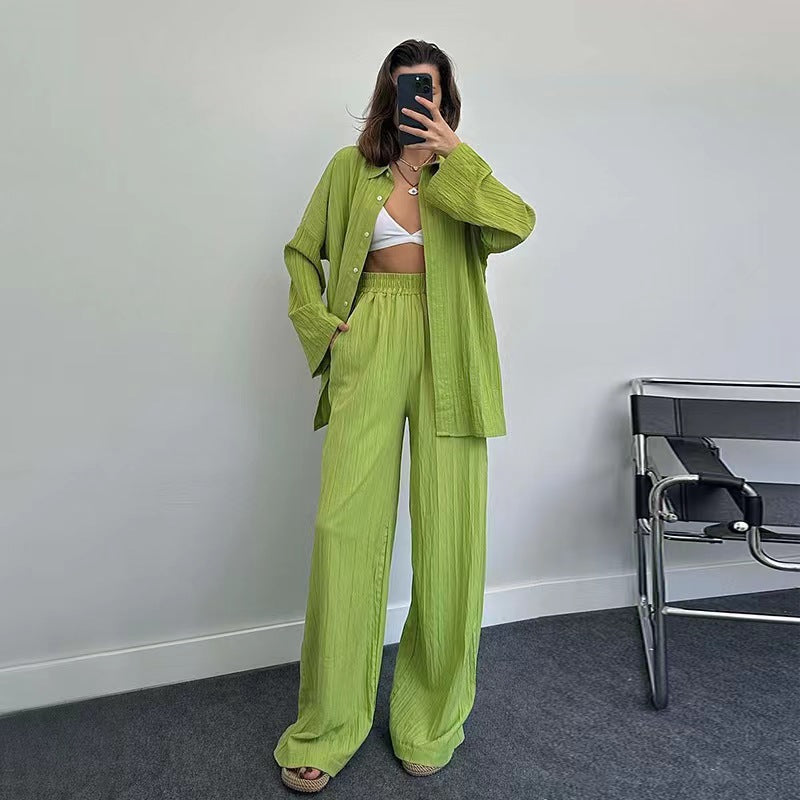 Damen lässiges Übergrößen-Hemd und lockere Hose Set R&B