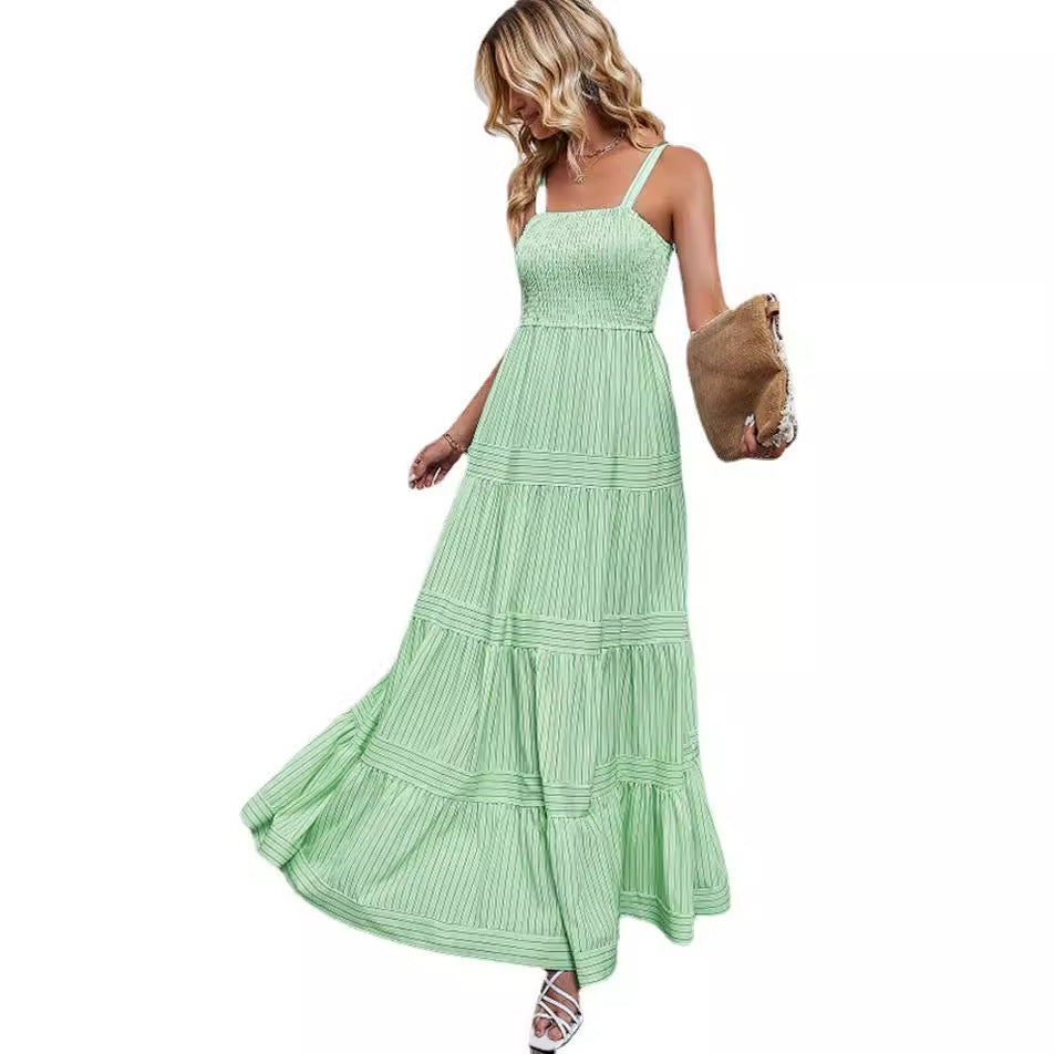 Damen Sommermaxikleid mit gerafftem Oberteil und asymmetrischem Saum R&B