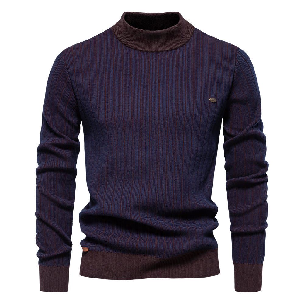 Herren Feinstrickpullover mit Rollkragen und Streifenmuster