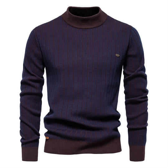 Herren Feinstrickpullover mit Rollkragen und Streifenmuster R&B