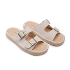 Damen Komfortable Slide-Pantoletten mit modischem Schnallenverschluss und weichem Fußbett R&B