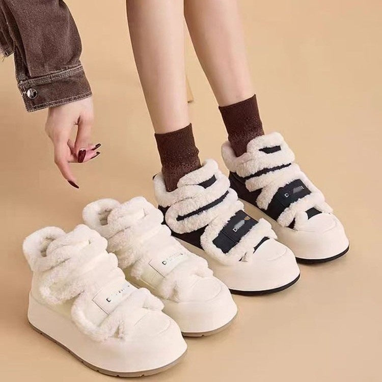 Damen Plüschgefütterte Sneaker mit breitem Klettverschluss und hoher Sohle R&B