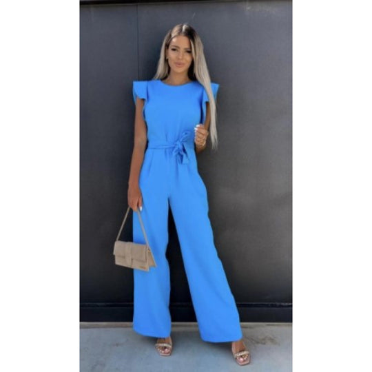 Frauen Fließender Weitbeiniger Jumpsuit mit Rüsche Ärmel R&B