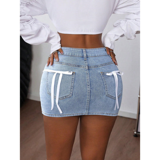 Damen Denim Minirock mit eleganten Schnürdetails R&B