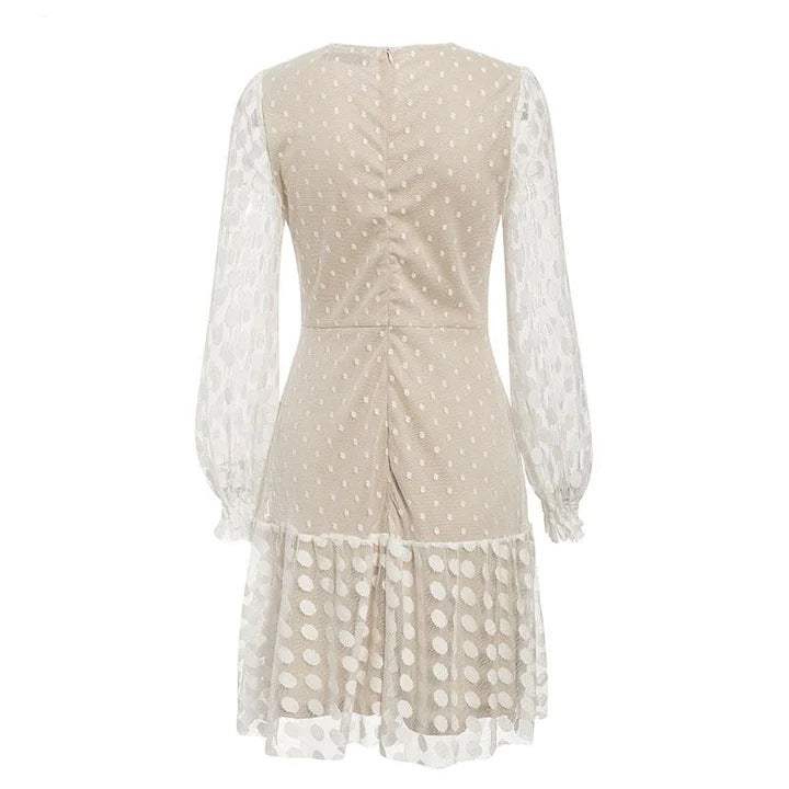 Damen luftiges Kleid mit transparenten Einsätzen und Rüschensaum R&B