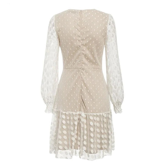 Damen luftiges Kleid mit transparenten Einsätzen und Rüschensaum R&B