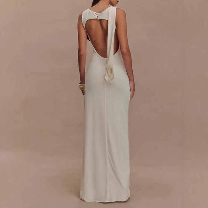 Damen Elegantes Maxi-Kleid mit drapiertem Oberteil und seitlichem Schlitz R&B
