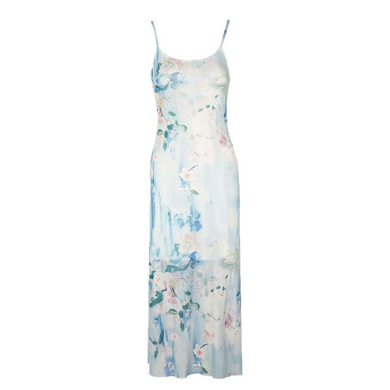 Damen fließendes Maxikleid mit Spaghettiträgern und floralem Druck R&B