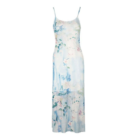 Damen fließendes Maxikleid mit Spaghettiträgern und floralem Druck R&B