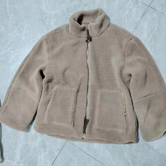 Damen Kuschelige Teddyfelljacke mit hohen Kragen und Reißverschluss R&B