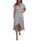 Damen High-Low Rüsch Wickelkleid R&B