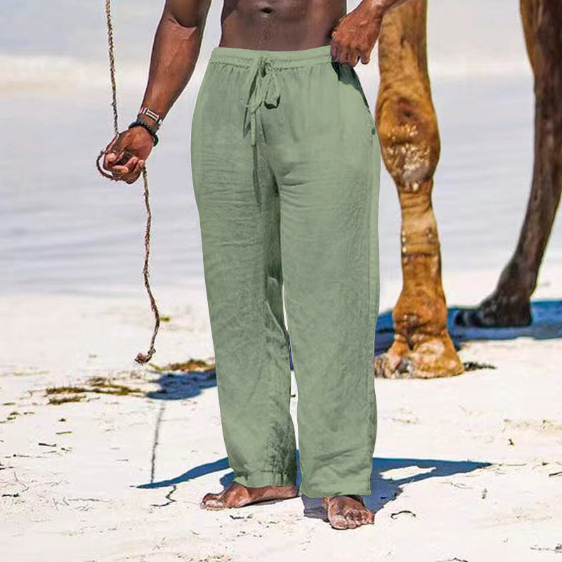 Herren lässige Strandhose aus leichtem Leinenstoff mit elastischem Bund und Kordelzug R&B