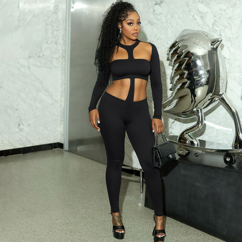 Damen Figurbetonter Einteiler mit Cut-Out-Details und langem Arm R&B