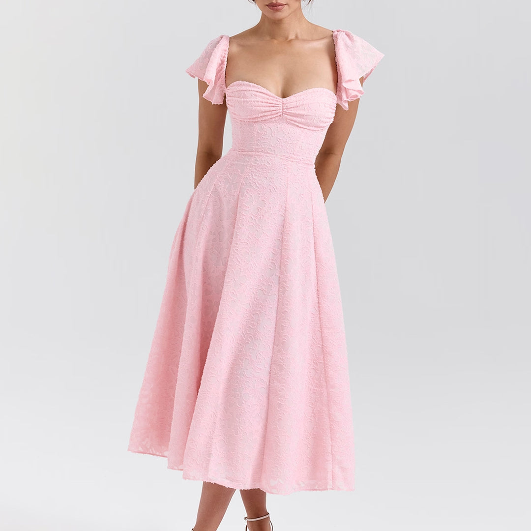 Damen Off-Shoulder Midikleid mit Rüschendetails und figurbetontem Schnitt R&B